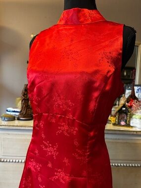 Vintage red Chinese style mandarin collar maxi sleeveless formal gala dress❤️